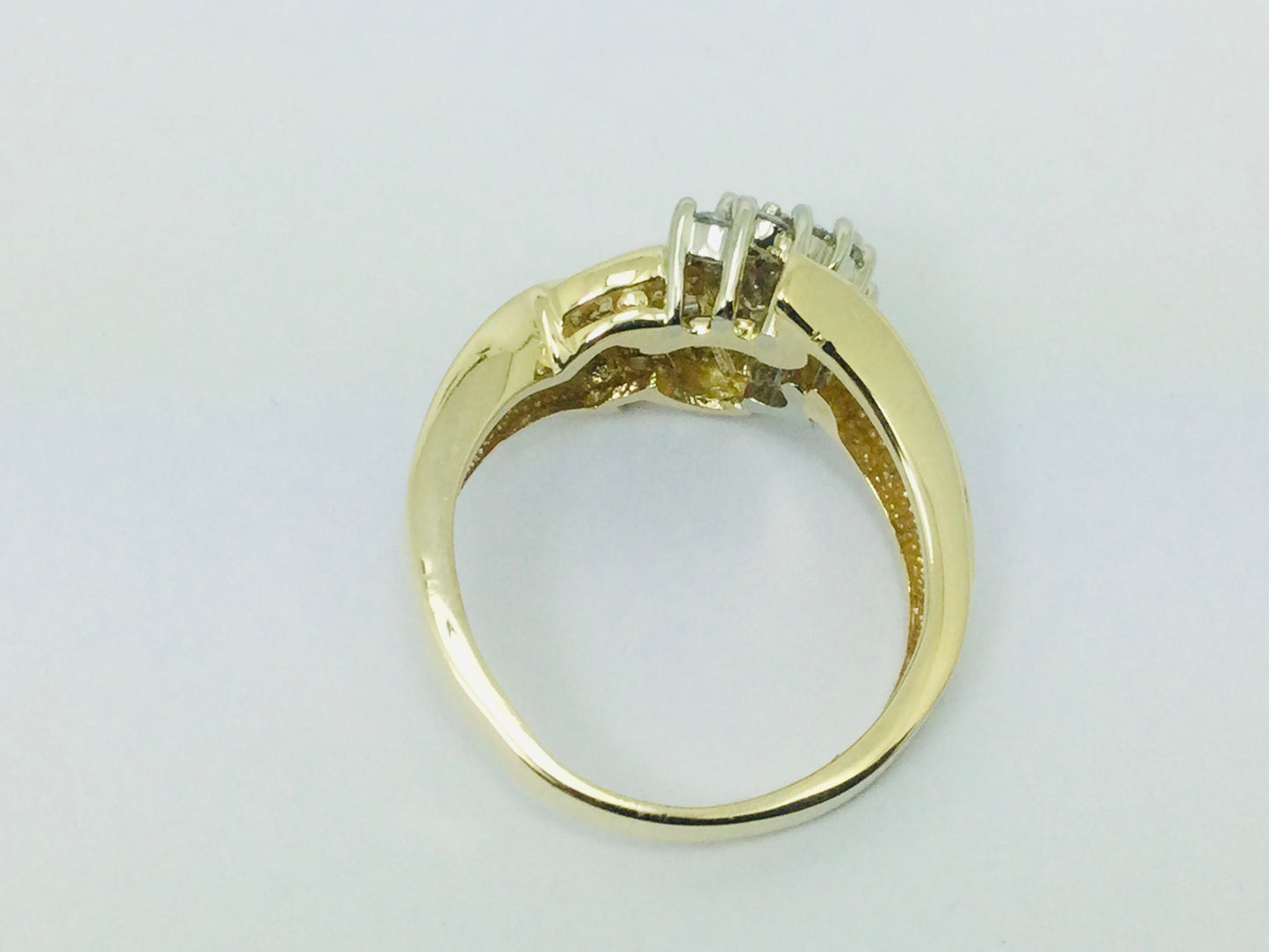 14k Yellow Gold Round and Baguette Cut 0.70ct Diamond Cluster Ring