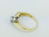 14k Yellow Gold Round and Baguette Cut 49pt Diamond Cluster Ring