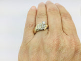 14k Yellow Gold Round and Baguette Cut 49pt Diamond Cluster Ring