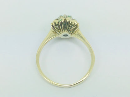 14k Yellow Gold Round Cut 12pt Emerald May Birthstone & 10pt Diamond Floral Ring
