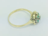 14k Yellow Gold Round Cut 12pt Emerald May Birthstone & 10pt Diamond Floral Ring