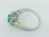 14k White Gold Emerald Cut 50pt Emerald May Birthstone & 24pt Diamond Cluster Ring