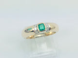 14k Yellow Gold Princess Cut 30pt Emerald May Birthstone & 12pt Diamond Ring