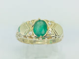 18k Yellow Gold Oval Cut 75pt Emerald May Birthstone & 6pt Diamond Ring