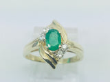 10k Yellow Gold Oval Cut 50pt Emerald May Birthstone & 12pt Diamond Ring
