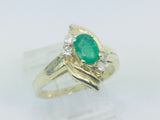 10k Yellow Gold Oval Cut 50pt Emerald May Birthstone & 12pt Diamond Ring
