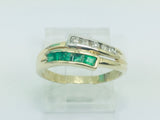 14k Yellow Gold Princess Cut 40pt Emerald May Birthstone & 10pt Round Cut Diamond Row Set Ring