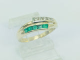14k Yellow Gold Princess Cut 40pt Emerald May Birthstone & 10pt Round Cut Diamond Row Set Ring