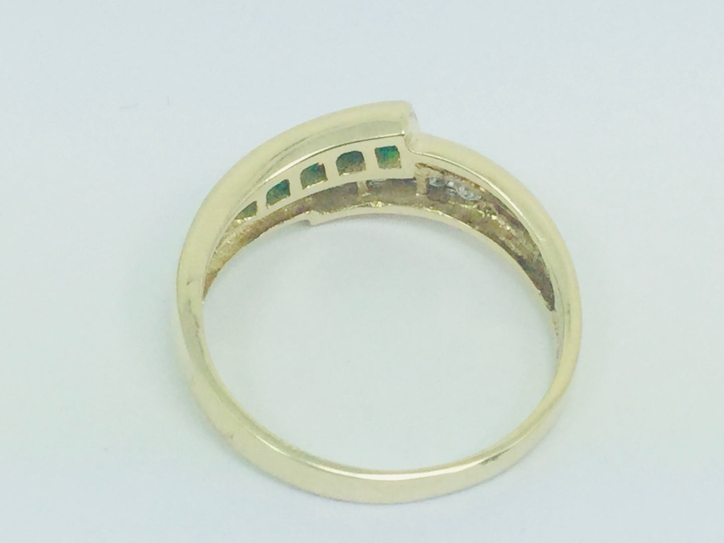 14k Yellow Gold Princess Cut 40pt Emerald May Birthstone & 10pt Round Cut Diamond Row Set Ring