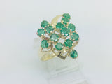 14k Yellow Gold Round Cut 1.6ct Emerald May Birthstone Unique Cluster Ring
