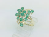 14k Yellow Gold Round Cut 1.6ct Emerald May Birthstone Unique Cluster Ring