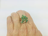 14k Yellow Gold Round Cut 1.6ct Emerald May Birthstone Unique Cluster Ring