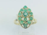 14k Yellow Gold Round Cut 90pt Emerald May Birthstone Oval Cluster Ring