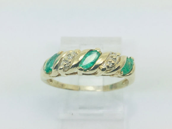 14k Yellow Gold Marquise Cut 60pt Emerald May Birthstone & Diamond Ring