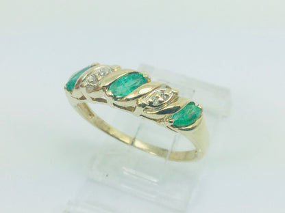 14k Yellow Gold Marquise Cut 60pt Emerald May Birthstone & Diamond Ring