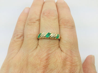14k Yellow Gold Marquise Cut 60pt Emerald May Birthstone & Diamond Ring