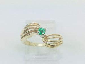 14k Yellow Gold Round Cut 10pt Emerald May Birthstone Ring