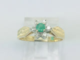 14k Yellow Gold Round Cut 12pt Emerald May Birthstone & 12pt Diamond Halo Ring