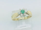 14k Yellow Gold Round Cut 12pt Emerald May Birthstone & 12pt Diamond Halo Ring