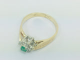 14k Yellow Gold Round Cut 12pt Emerald May Birthstone & 12pt Diamond Halo Ring