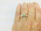 14k Yellow Gold Round Cut 12pt Emerald May Birthstone & 12pt Diamond Halo Ring