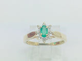 14k Yellow Gold Oval Cut 25pt Emerald May Birthstone & 8pt Diamond Halo Ring