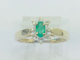 14k Yellow Gold Oval Cut 25pt Emerald May Birthstone & 8pt Diamond Halo Ring