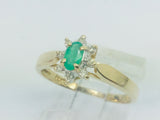 14k Yellow Gold Oval Cut 25pt Emerald May Birthstone & 8pt Diamond Halo Ring