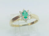 14k Yellow Gold Oval Cut 25pt Emerald May Birthstone & 8pt Diamond Halo Ring