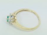 14k Yellow Gold Oval Cut 25pt Emerald May Birthstone & 8pt Diamond Halo Ring