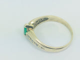 10k Yellow Gold Marquise Cut 30pt Emerald May Birthstone & 6pt Diamond Row Set Ring