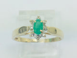 14k Yellow Gold Oval Cut 25pt Emerald May Birthstone & 4pt Diamond Halo Ring