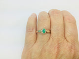 14k Yellow Gold Oval Cut 25pt Emerald May Birthstone & 4pt Diamond Halo Ring