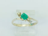 18k Yellow Gold Emerald Cut 27pt Emerald May Birthstone & Diamond Ring