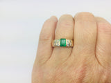 14k Yellow Gold Emerald Cut 75pt Emerald May Birthstone & 36pt Diamond Row Set Ring