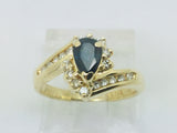 14k Yellow Gold Pear Cut 50pt Sapphire September Birthstone & 25pt Diamond Ring