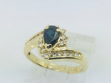 14k Yellow Gold Pear Cut 50pt Sapphire September Birthstone & 25pt Diamond Ring