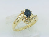 14k Yellow Gold Pear Cut 50pt Sapphire September Birthstone & 25pt Diamond Ring