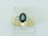 14k Yellow Gold Oval Cut 50pt Sapphire September Birthstone & 6pt Diamond Geometric Ring
