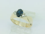 14k Yellow Gold Oval Cut 50pt Sapphire September Birthstone & 6pt Diamond Geometric Ring