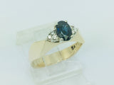14k Yellow Gold Oval Cut 50pt Sapphire September Birthstone & 6pt Diamond Geometric Ring