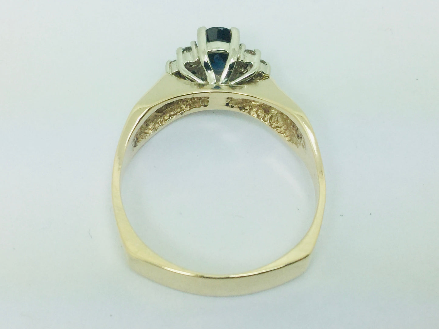 14k Yellow Gold Oval Cut 50pt Sapphire September Birthstone & 6pt Diamond Geometric Ring