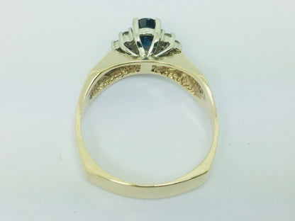 14k Yellow Gold Oval Cut 50pt Sapphire September Birthstone & 6pt Diamond Geometric Ring