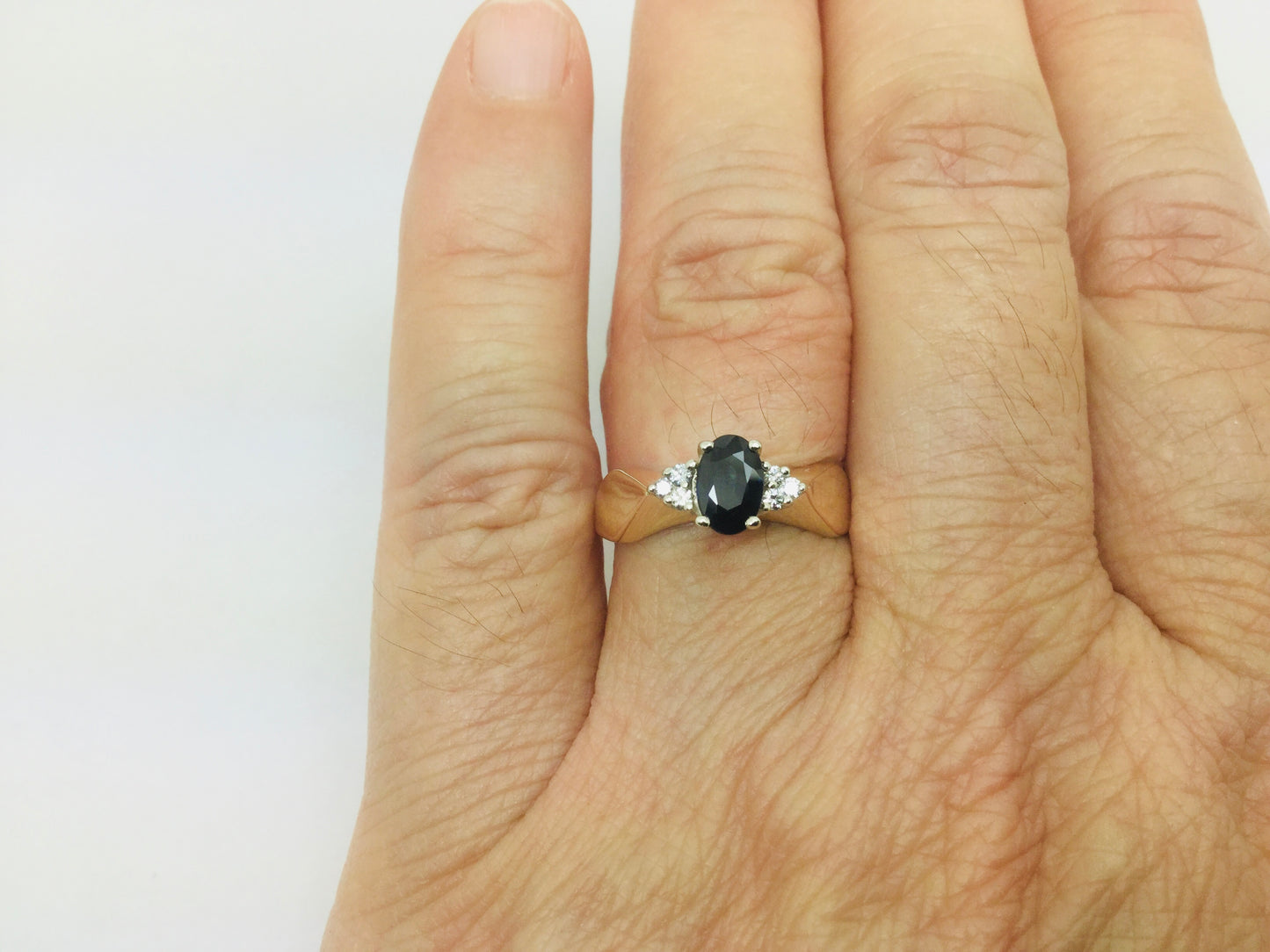 14k Yellow Gold Oval Cut 50pt Sapphire September Birthstone & 6pt Diamond Geometric Ring