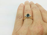 14k Yellow Gold Oval Cut 50pt Sapphire September Birthstone & 6pt Diamond Geometric Ring