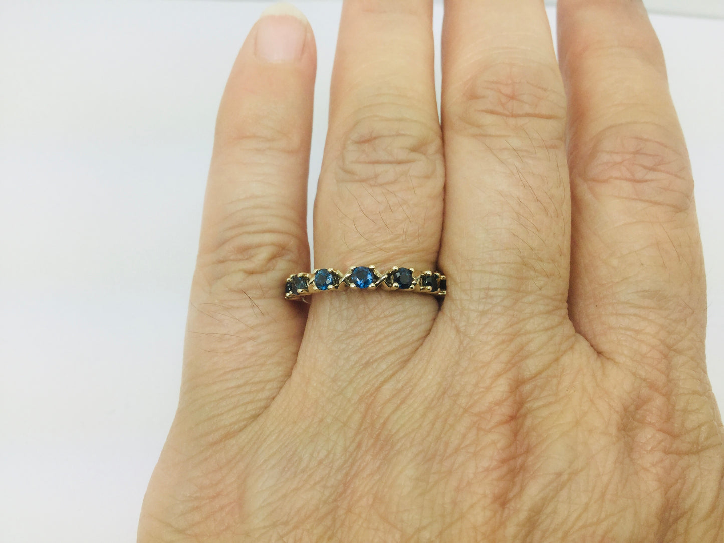 10k Yellow Gold Round Cut 42pt Blue Topaz & 20pt Rose Tourmaline Ring Set