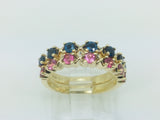 10k Yellow Gold Round Cut 42pt Blue Topaz & 20pt Rose Tourmaline Ring Set
