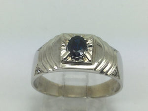 10k White Gold Oval Cut Sapphire September Birthstone & 4pt Diamond Ring