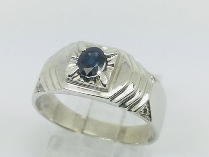 10k White Gold Oval Cut Sapphire September Birthstone & 4pt Diamond Ring