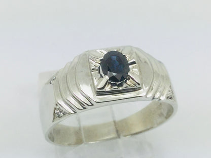 10k White Gold Oval Cut Sapphire September Birthstone & 4pt Diamond Ring